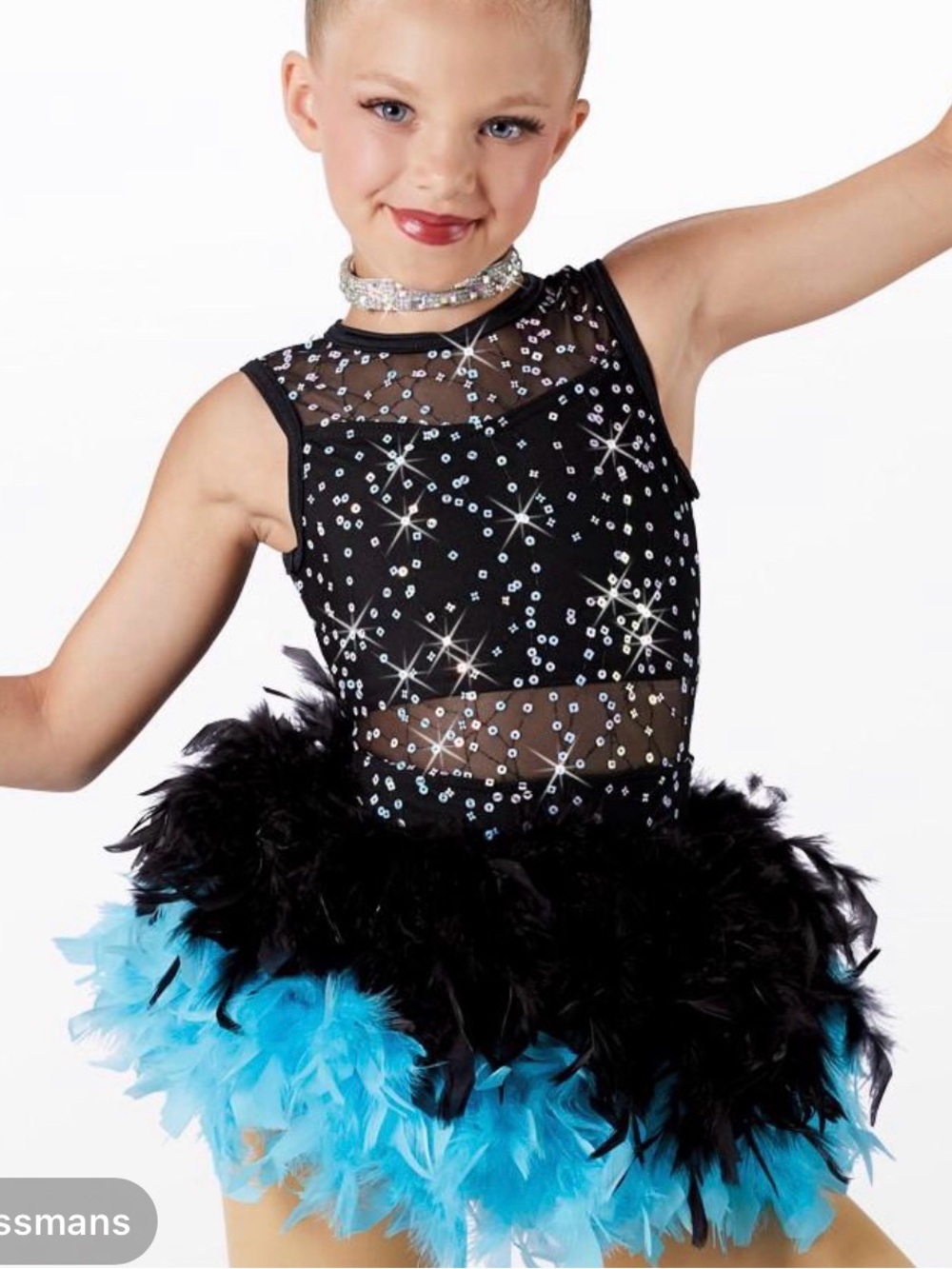 Weissman SC Black and Turquoise Sequin Feathered Kids Costume Dress